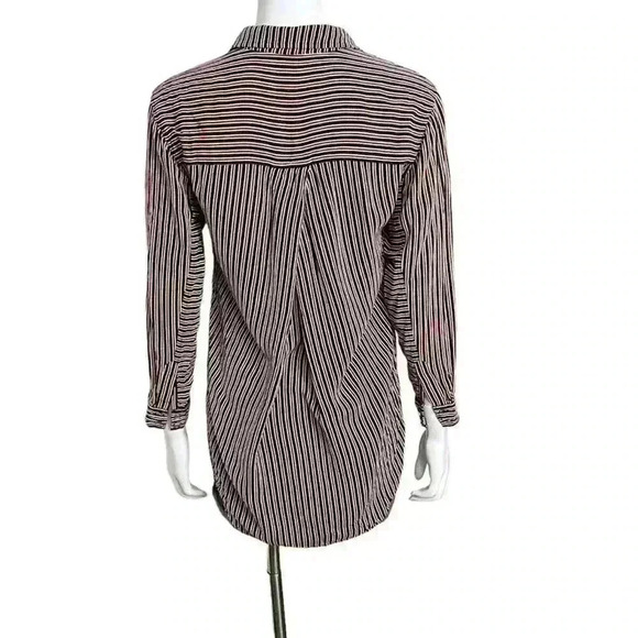Maeve Anthropologie Adelaide Navy Blue Red Striped Poplin Button Up Shirt Small - Picture 15 of 16